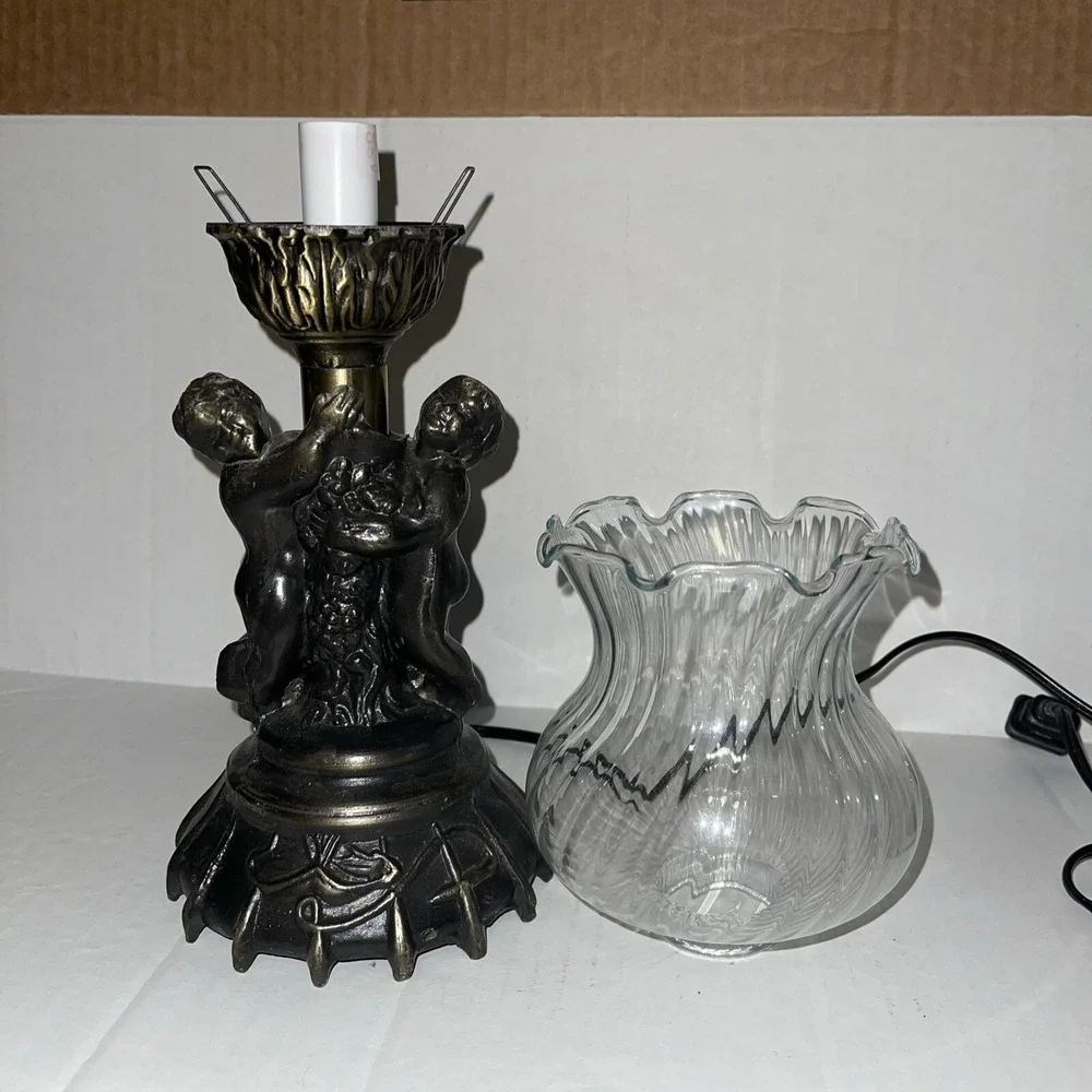 Table Lamp Cherubs Metal And Glass vintage